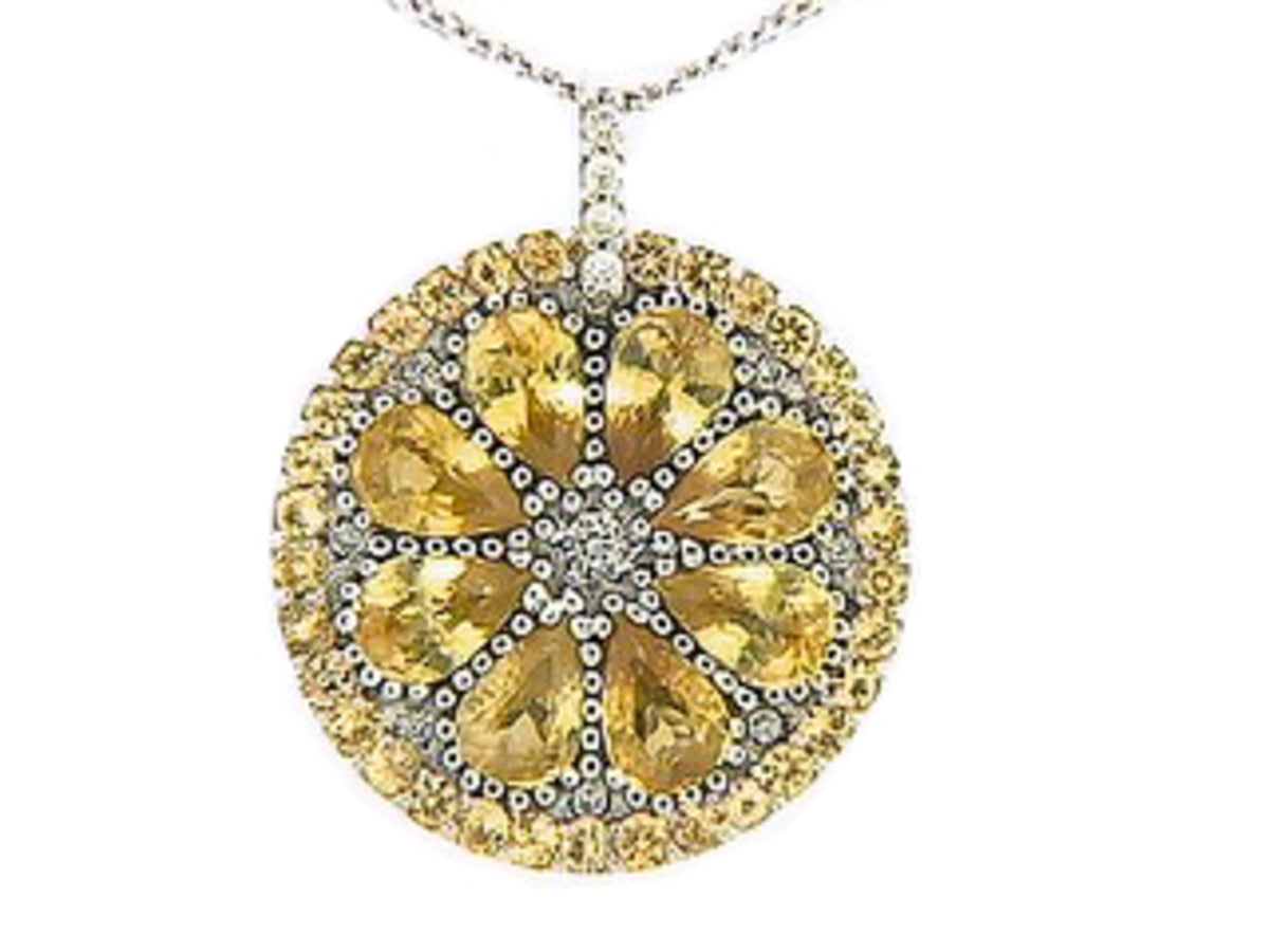 YELLOW SAPPHIRE & DIAMOND PENDANT, 18KW (H/U)