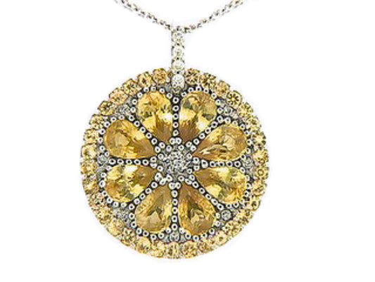 YELLOW SAPPHIRE & DIAMOND PENDANT, 18KW (H/U)