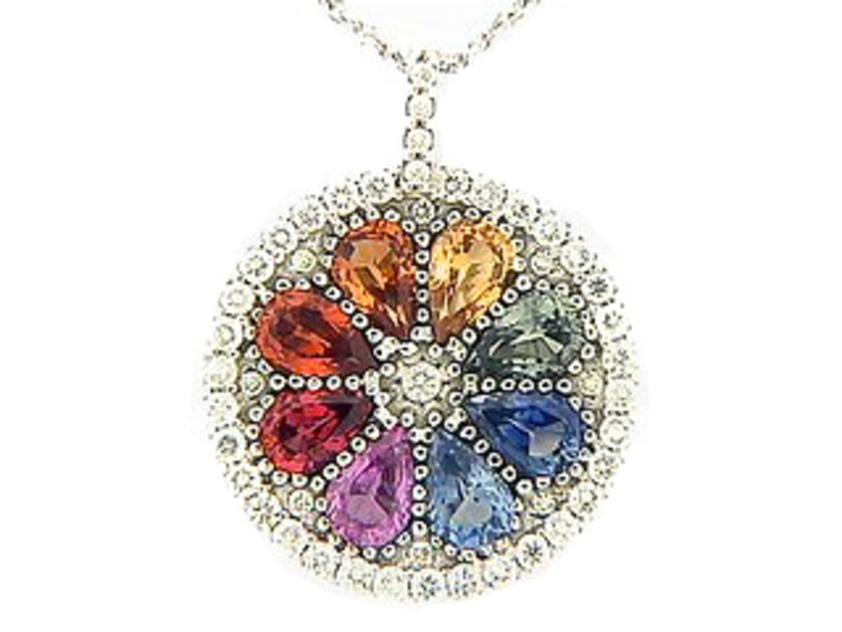 RAINBOW SAPPHIRE & DIAMOND PENDANT, 18KW (H/U)