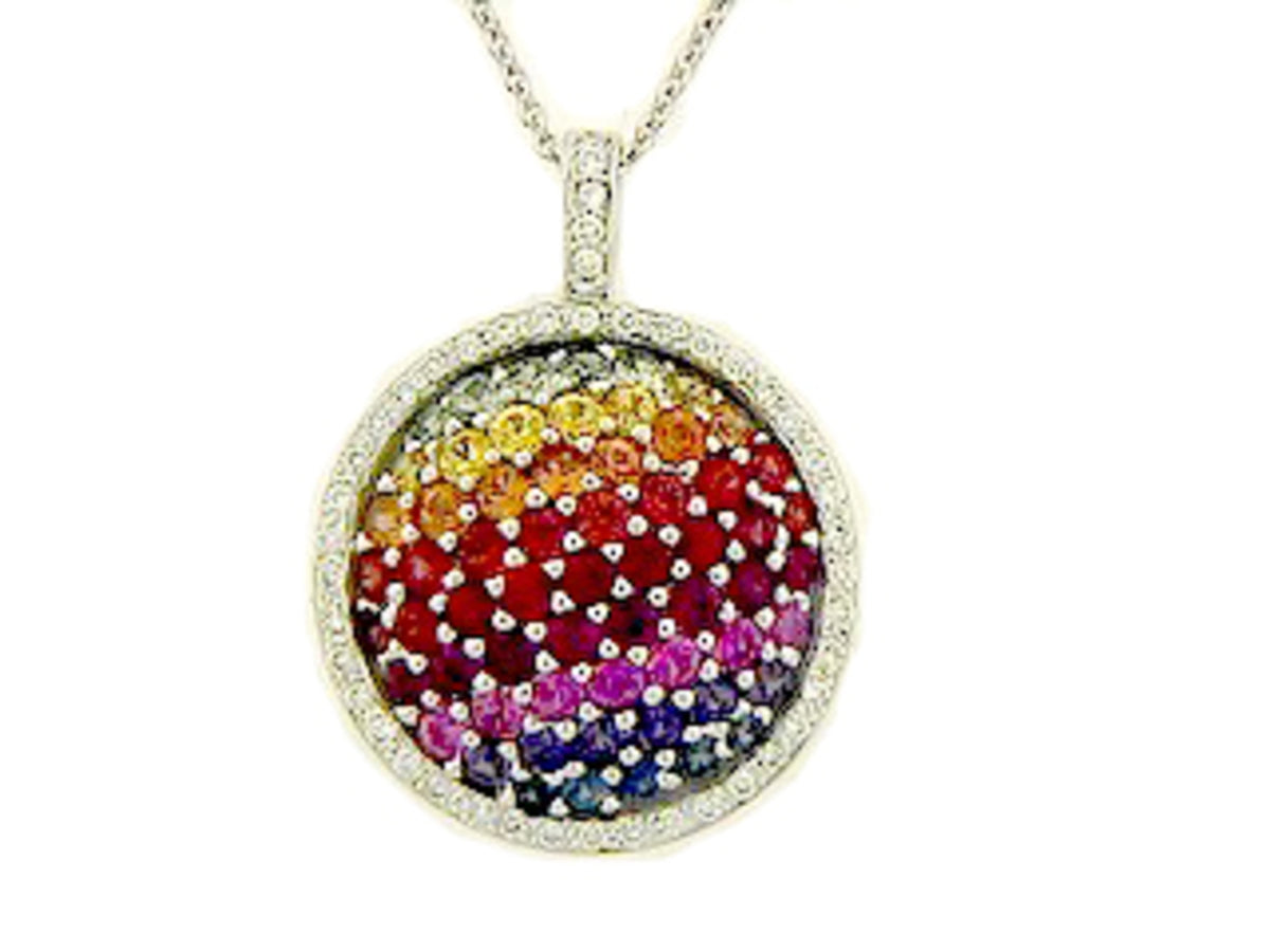RAINBOW SAPPHIRE & DIAMOND PENDANT, 18KW (H/U), C=2.45