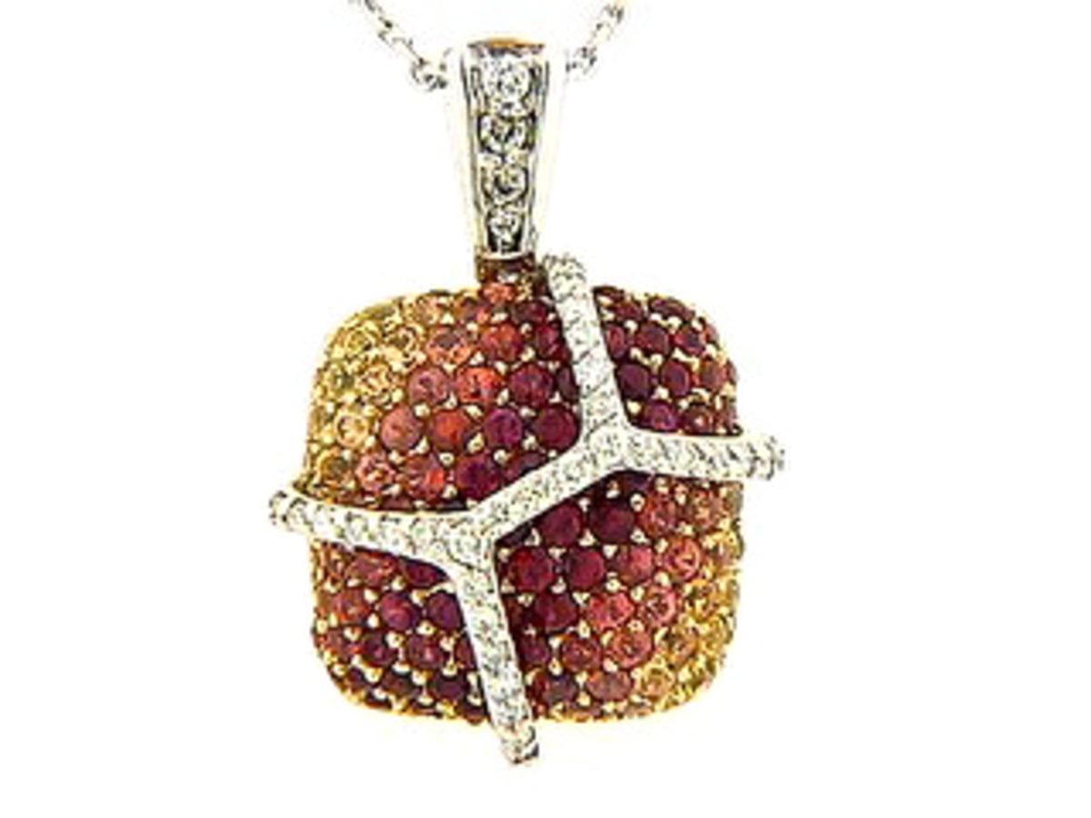 ORANGE SAPPHIRE & DIAMOND PENDANT, 18KW (H/U)