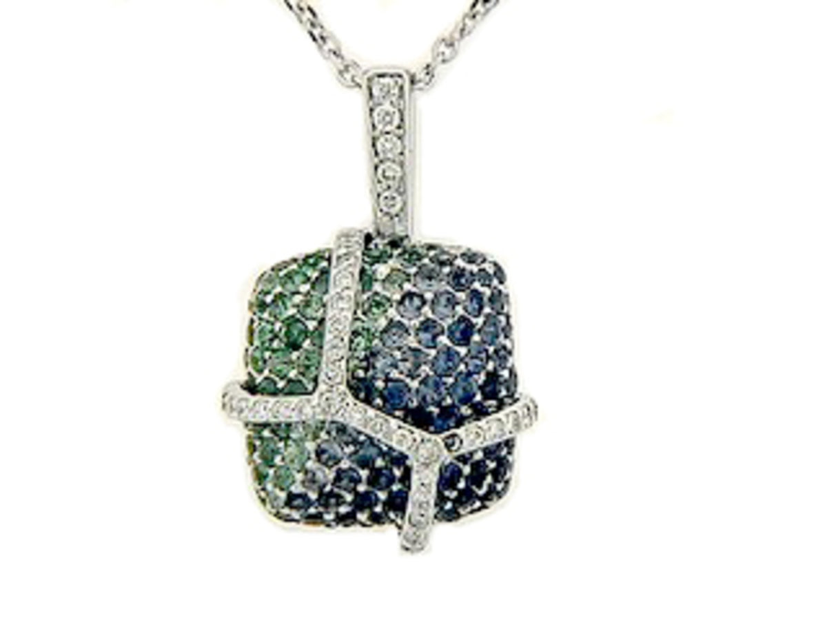 TSAVORITE, SAPPHIRE & DIAMOND PENDANT, 18KW (H), C=1.60