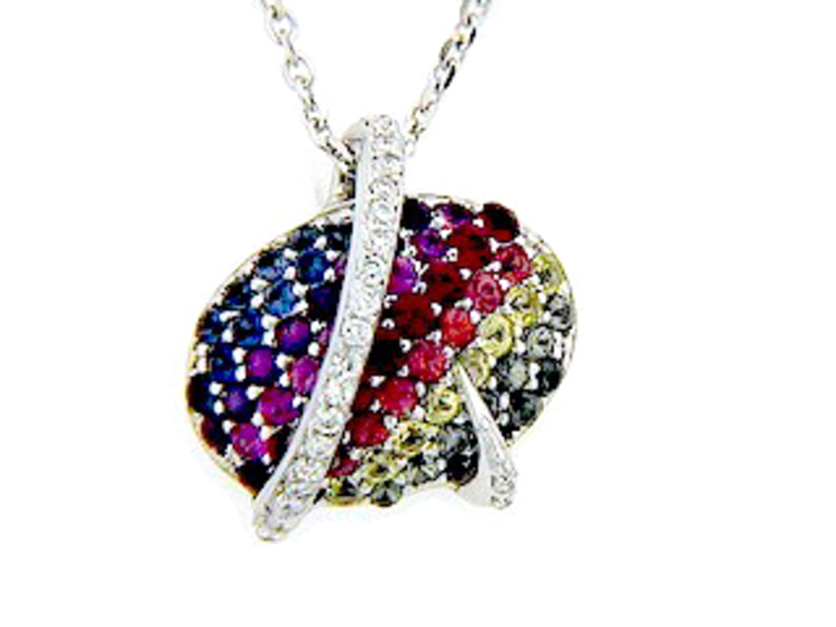 Rainbow Sapphire Diamond Pendant, 18kw (H/U)
