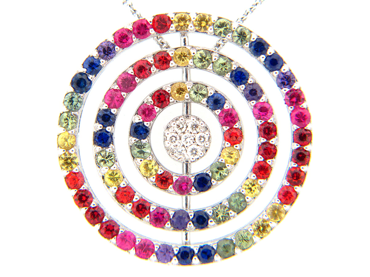RAINBOW SAPPHIRE & DIAMOND PENDANT, 18KW (H/U)