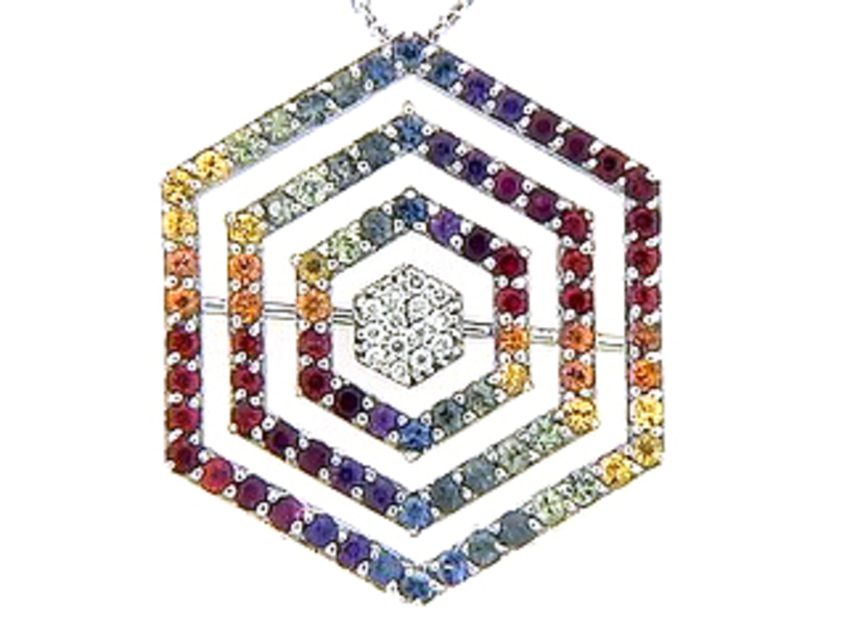 RAINBOW SAPPHIRE & DIAMOND PENDANT, 18KW (H/U), C=2.54