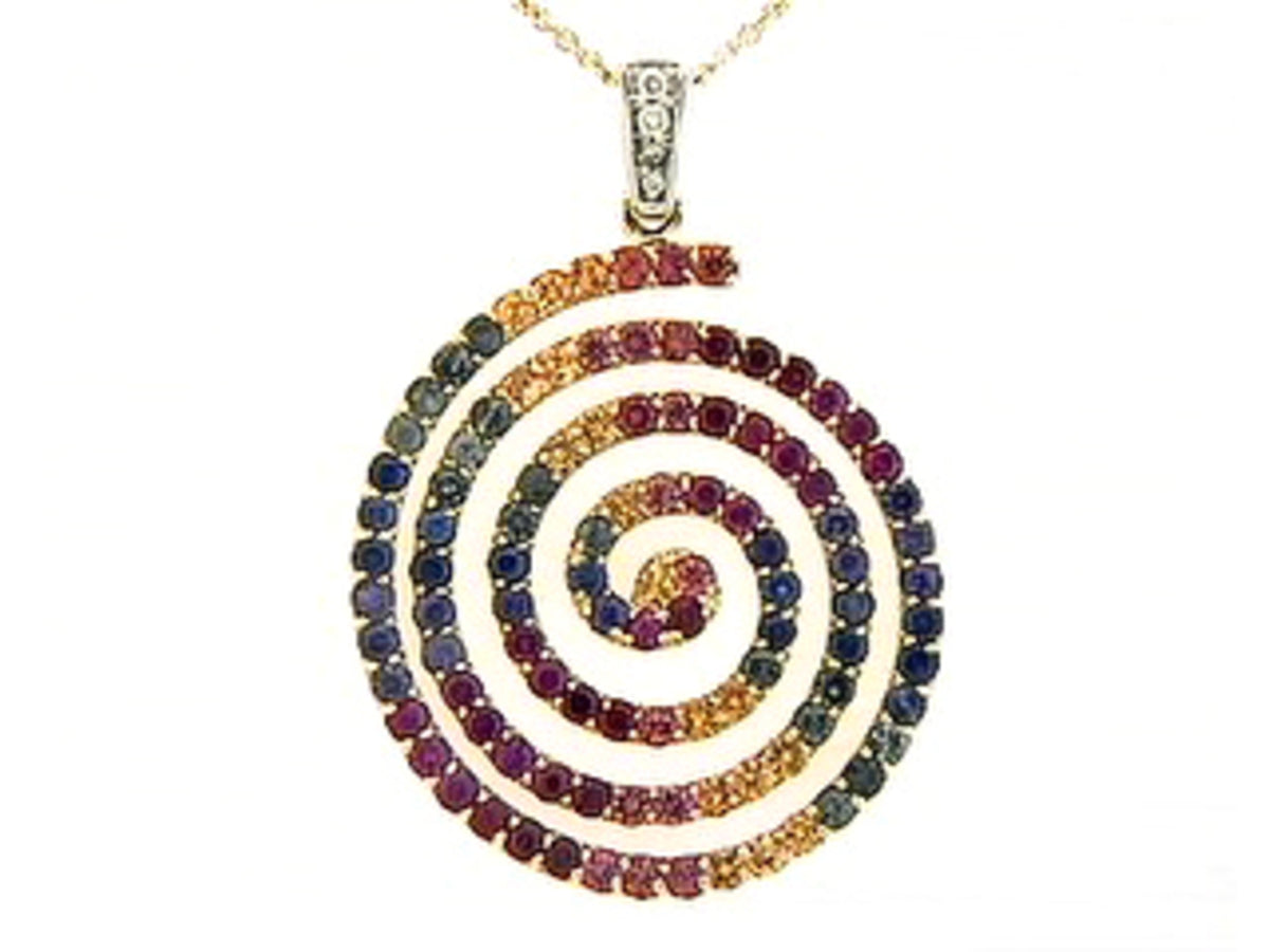 RAINBOW SAPPHIRE & DIAMOND PENDANT, 18KT (H/U)