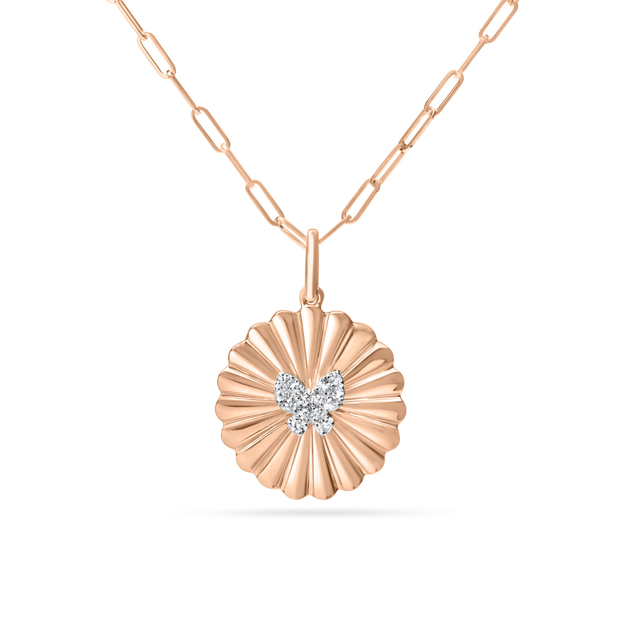 Diamond Butterfly Pleated Medallion Necklace