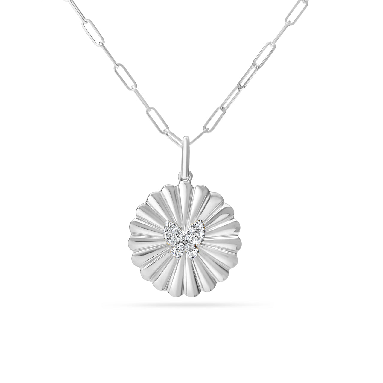 Diamond Butterfly Pleated Medallion Necklace