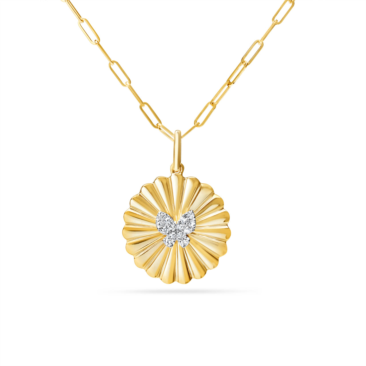 Diamond Butterfly Pleated Medallion Necklace