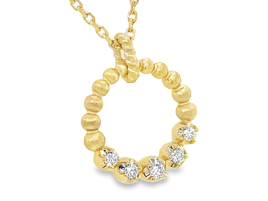 DIAMOND BEADED CIRCLE PENDANT, 14MM, 18"/17"/16", SATIN FINISH