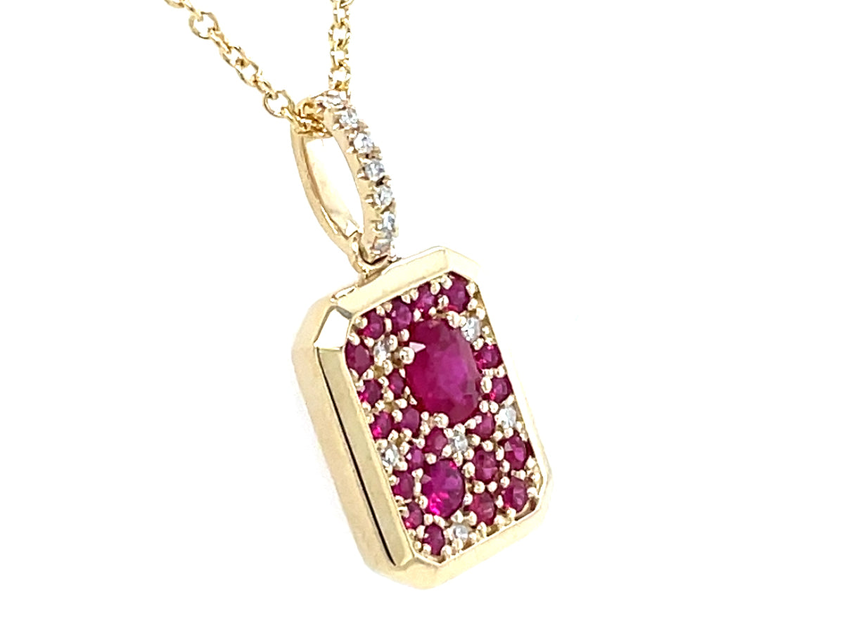 RUBY & DIAMOND HEXAGON RECTANGLE PENDANT, 18"/16"