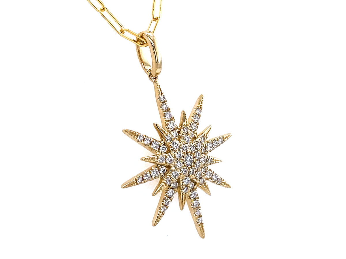 DIAMOND STAR PENDANT, 19MM, 18" PAPERCLIP CHAIN