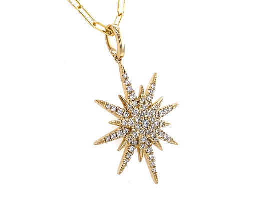 DIAMOND STAR PENDANT, 19MM, 18" PAPERCLIP CHAIN