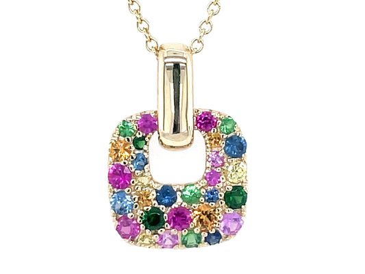 Rainbow Sapphire Tsavorite Pave Cushion Pendant