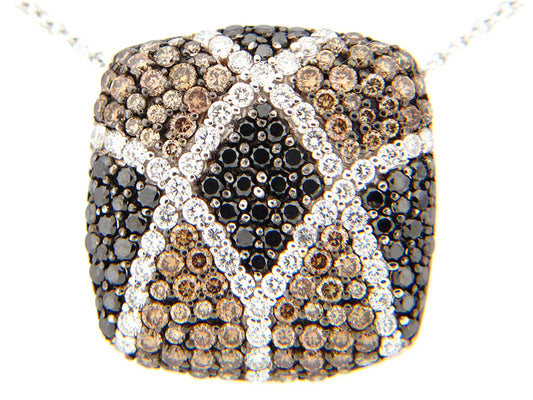 BLACK, BROWN & WHITE DIAMOND PENDANT, 18KW (R/N)