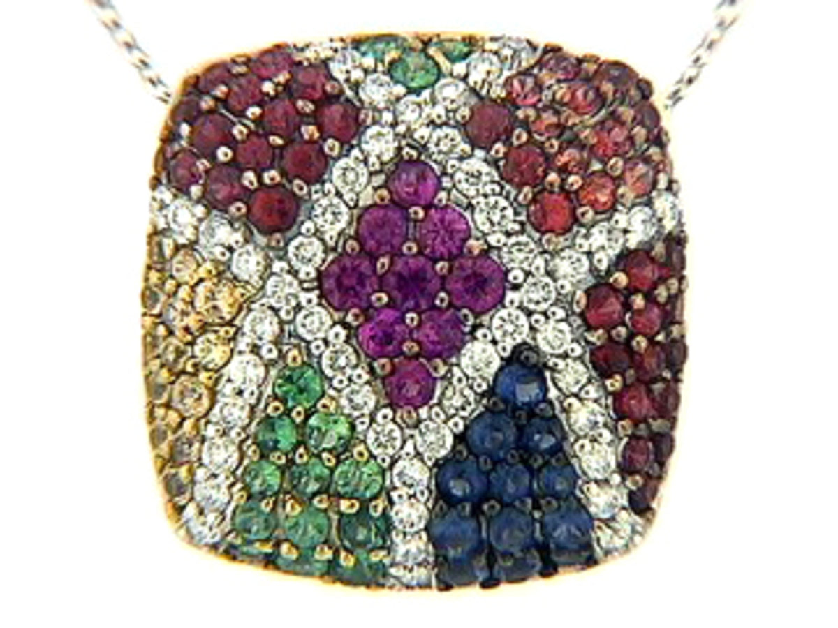 RAINBOW SAPPHIRE, SAPPHIRE & DIAMOND PENDANT, 18KW (H/U)
