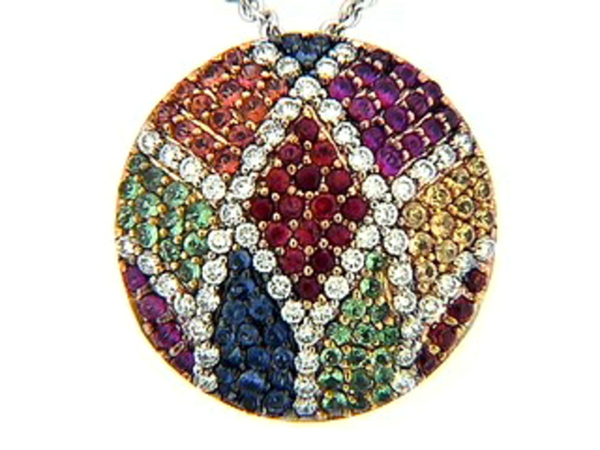 RAINBOW SAPPHIRE, TSAVORITE & DIAMOND PENDANT, 18KW (H/U), C=1.10