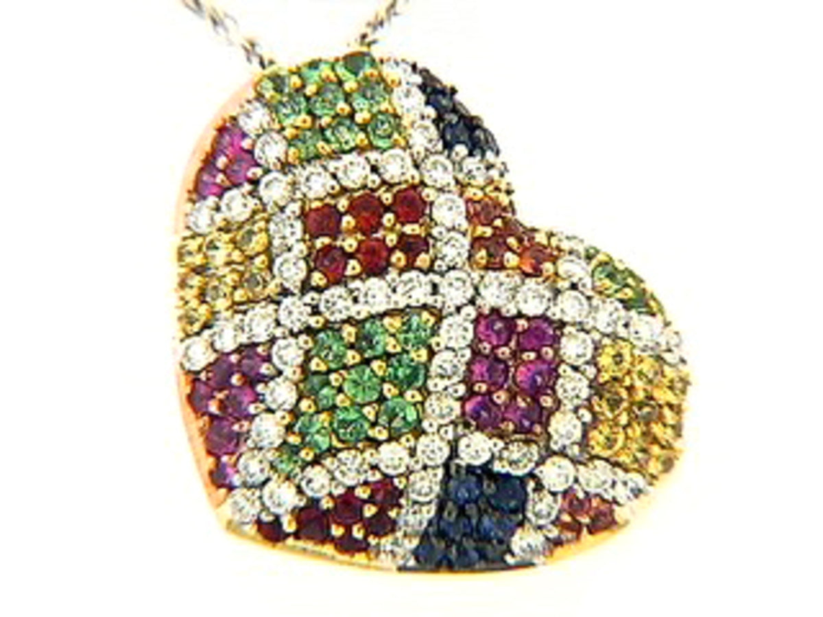 RAINBOW SAPPHIRE, TSAVORITE & DIAMOND PENDANT, 18KW (H/U)