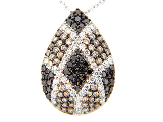 BLACK, BROWN & WHITE DIAMOND PENDANT, 14KW (R/N) SPECIAL