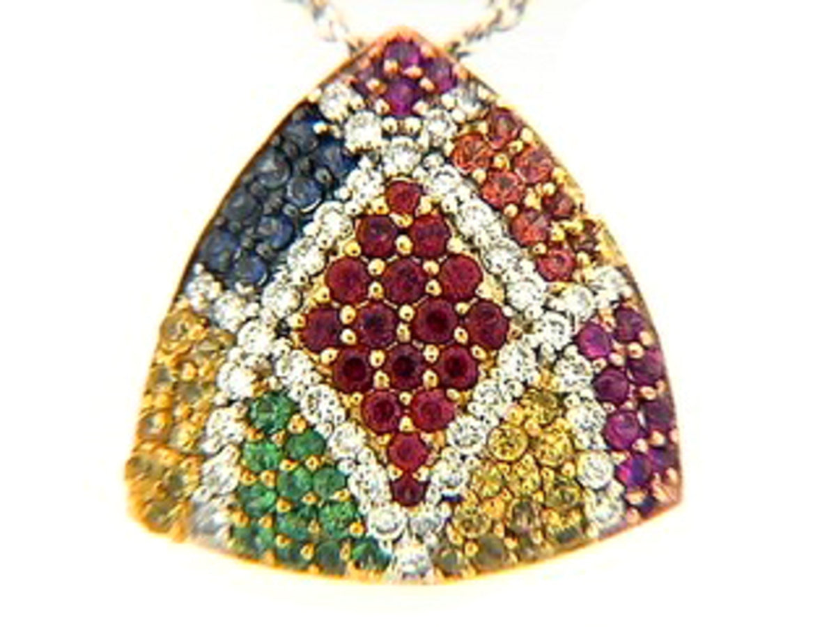 RAINBOW SAPPHIRE, TSAVORITE & DIAMOND PENDANT, 18KW (H/U), C=0.78