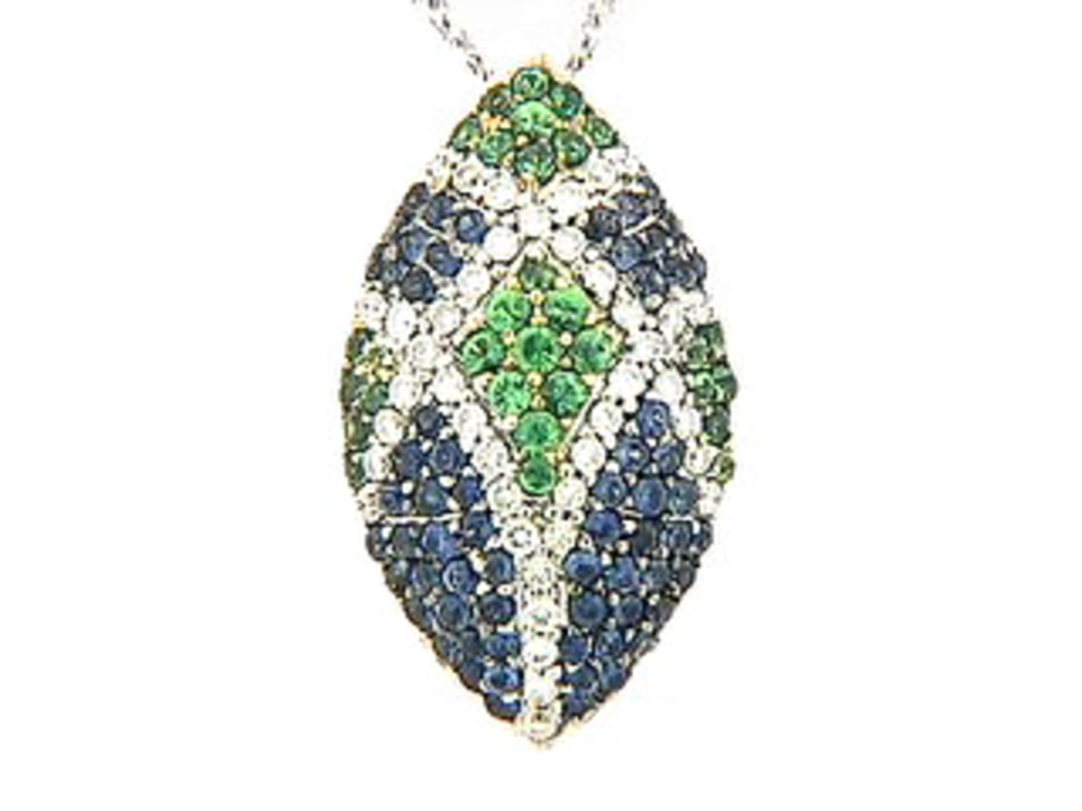 TSAVORITE, SAPPHIRE & DIAMOND PENDANT, 18KW  (H)