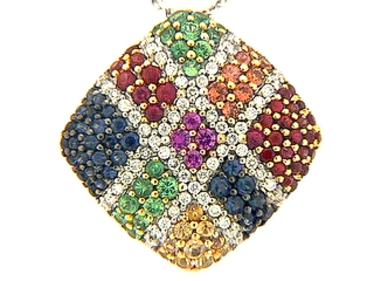 RAINBOW SAPPHIRE, TSAVORITE & DIAMOND PENDANT, 18KW (H/U)