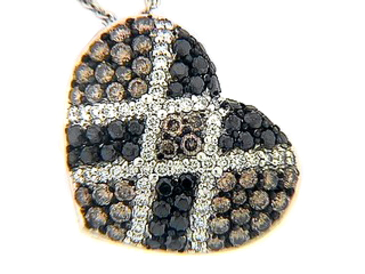 BLACK, BROWN & WHITE DIAMOND PENDANT, 18KW (R/N)