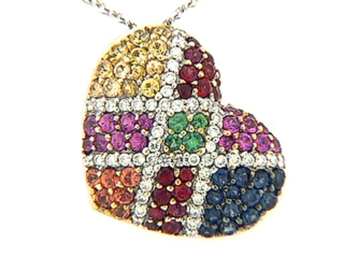 RAINBOW SAPPHIRE, TSAVORITE & DIAMOND PENDANT, 18KW (H/U), C=1.15