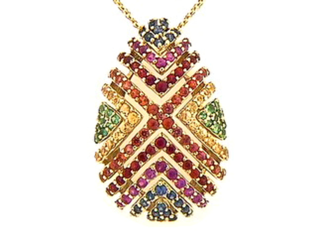 RAINBOW SAPPHIRE & TSAVORITE PENDANT, 18KY (H/U)