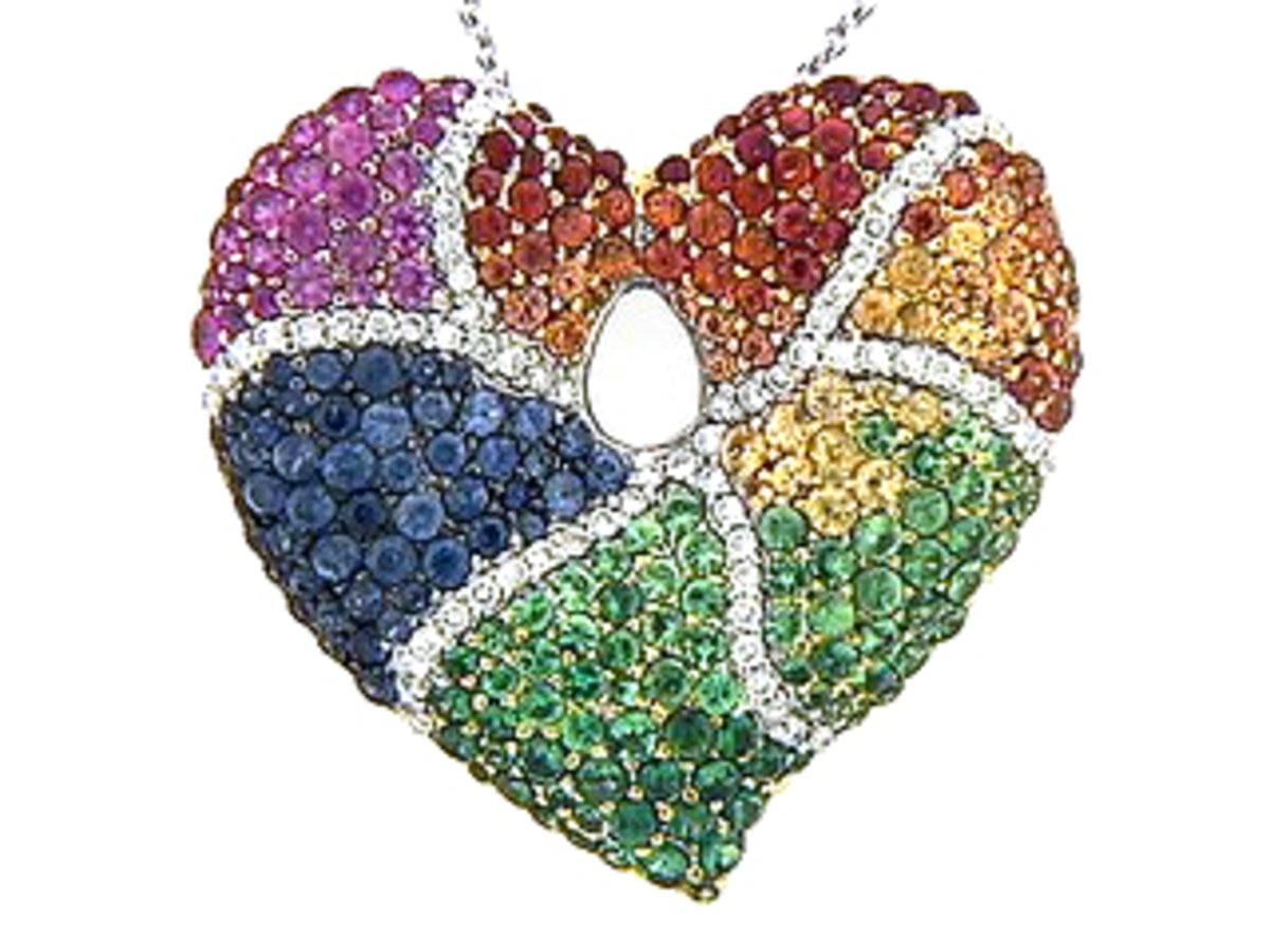 RAINBOW SAPPHIRE, TSAVORITE & DIAMOND PENDANT, 18KW (H/U)