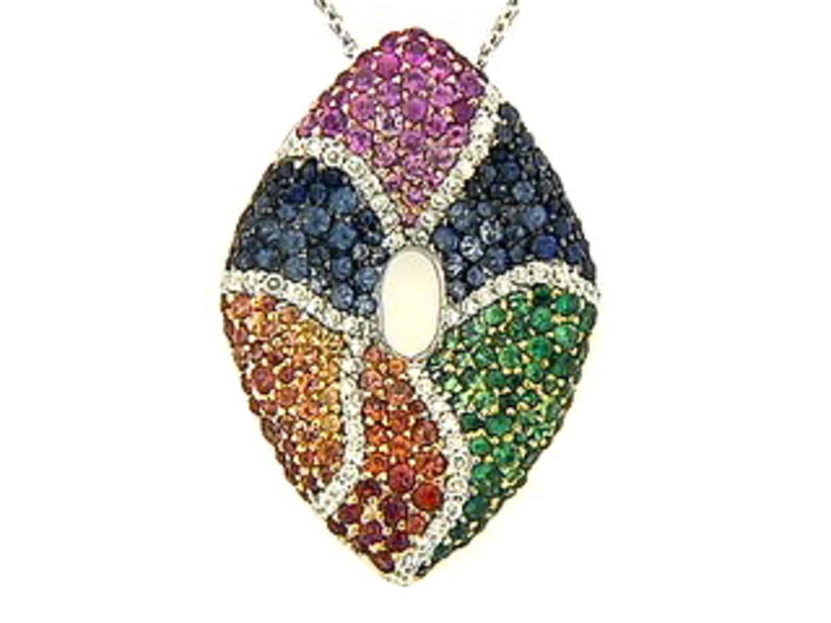 RAINBOW SAPPHIRE, TSAVORITE & DIAMOND PENDANT, 18KW (H/U)