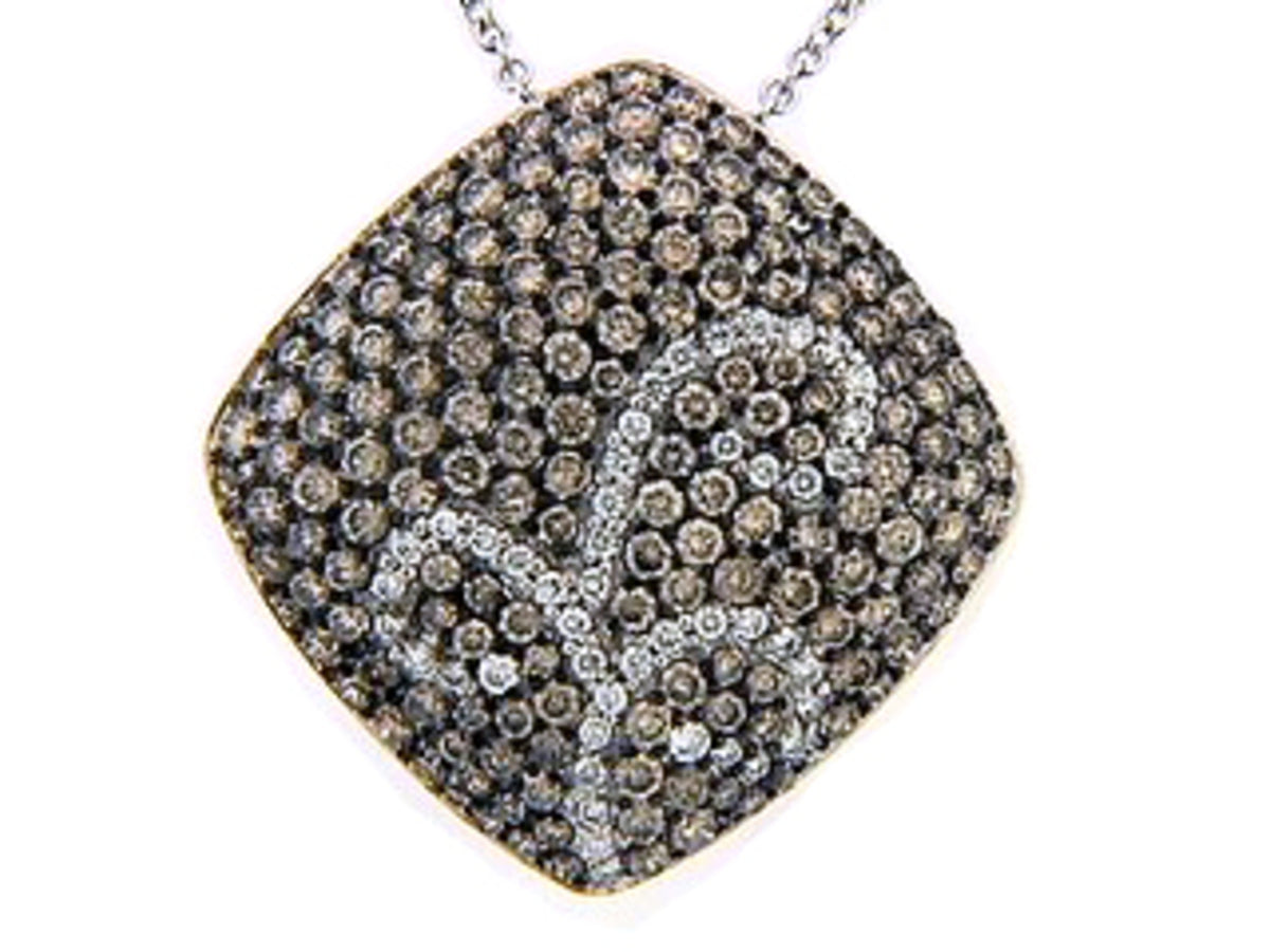 BROWN & WHITE DIAMOND PENDANT, 18KW (N)