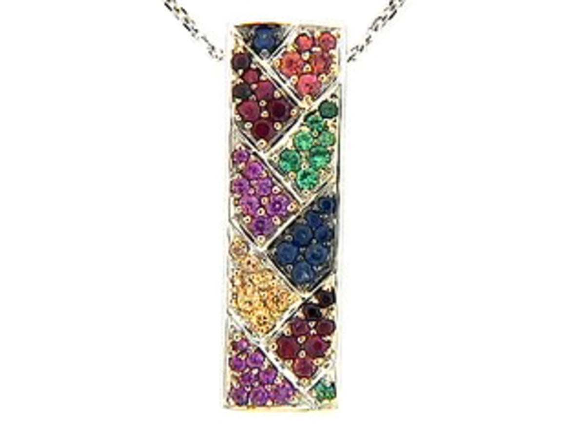 RAINBOW SAPPHIRE & TSAVORITE PENDANT, 18KW (H/U)