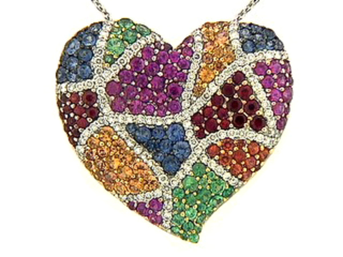 RAINBOW SAPPHIRE, TSAVORITE & DIAMOND PENDANT, 18KW (H/U), C=3.90