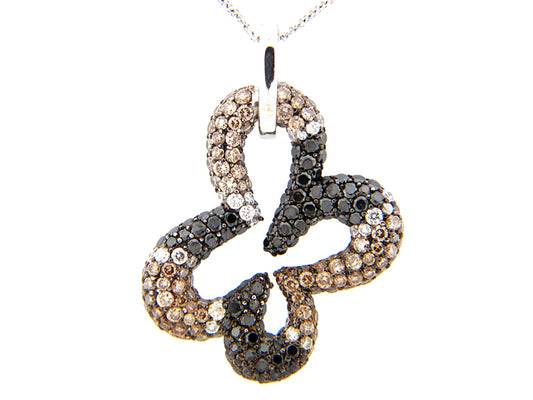 BLACK, BROWN & WHITE DIAMOND PENDANT, 18KW (R/N)
