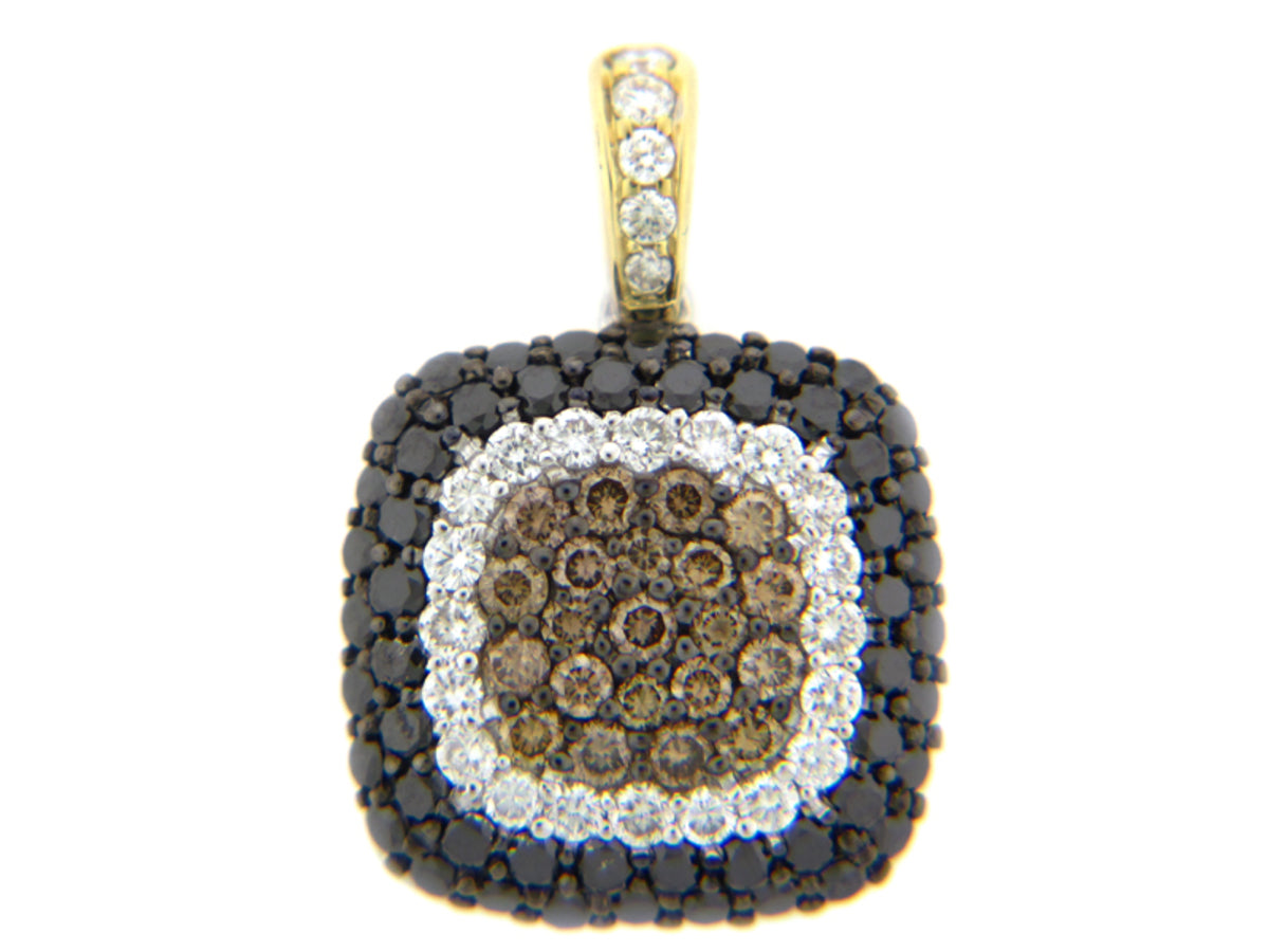 BLACK, BROWN & WHITE DIAMOND PENDANT,18KT(R/N)