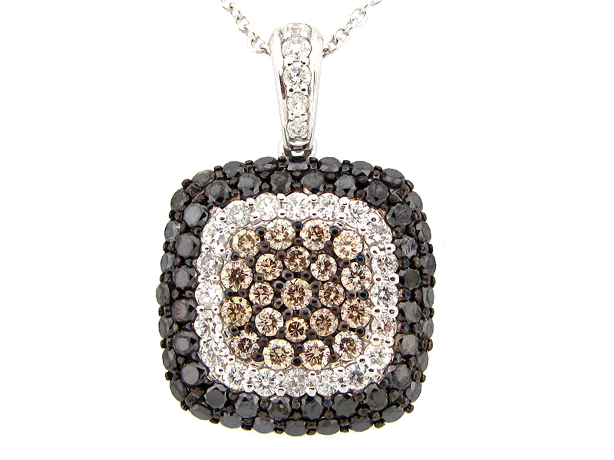 BLACK, BROWN & WHITE DIAMOND PENDANT, 14KW (R/N)