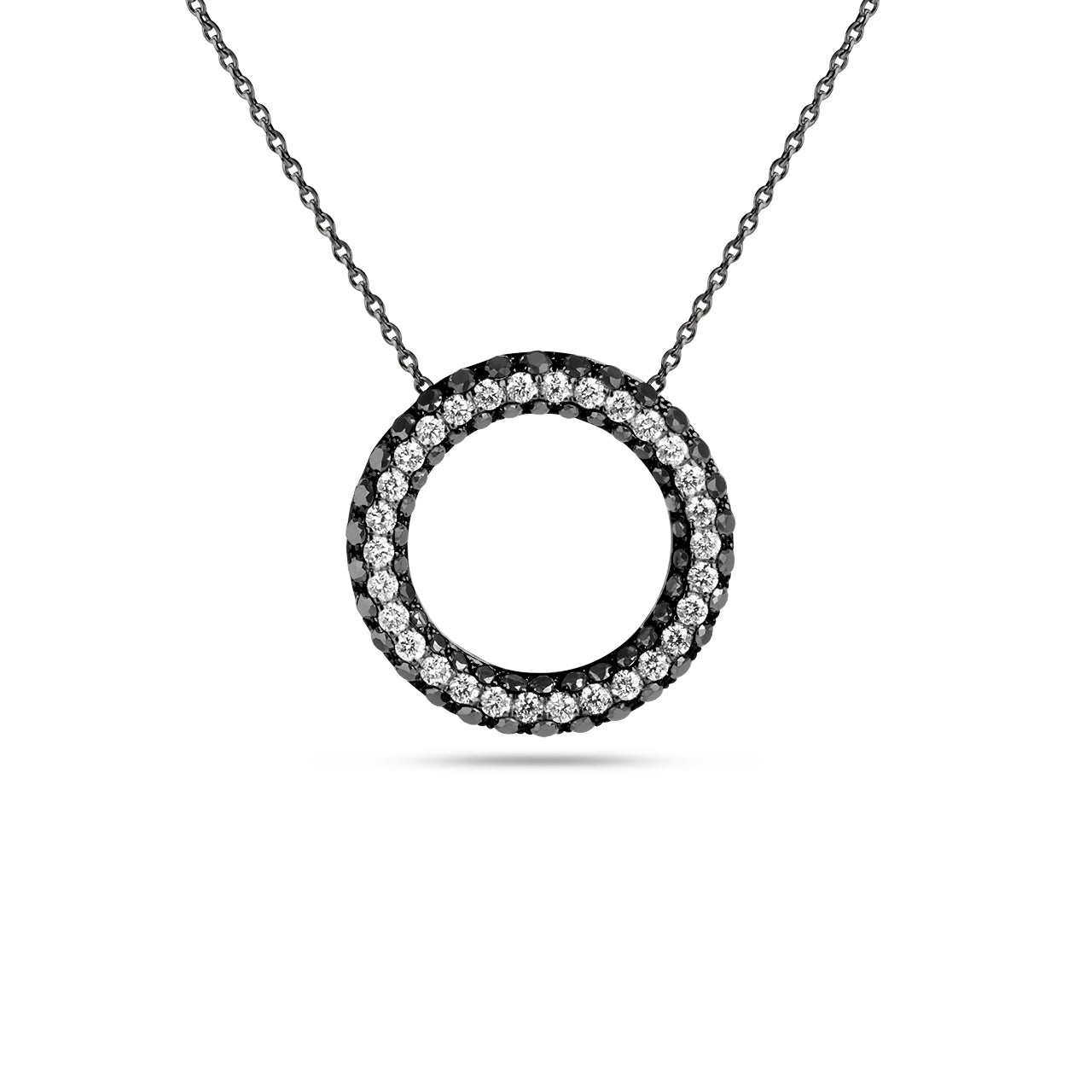Black & White Diamond Circle Necklace