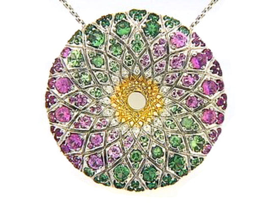 PINK SAPPHIRE, TSAVORITE & DIAMOND PENDANT