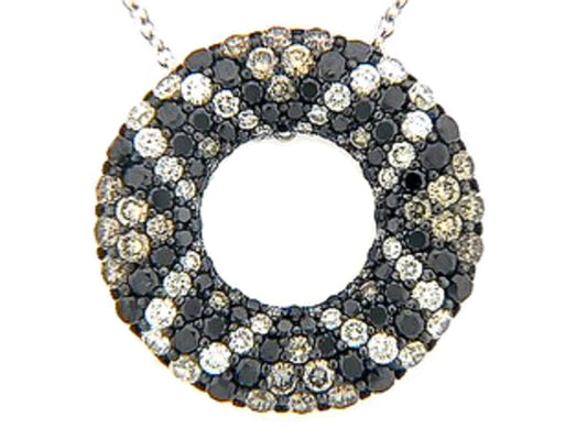 BLACK, BROWN & WHITE DIAMOND PENDANT, 14KW (R/N)