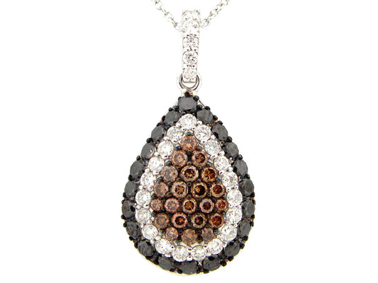 BLACK, BROWN & WHITE DIAMOND PENDANT, 14KW (R/N)