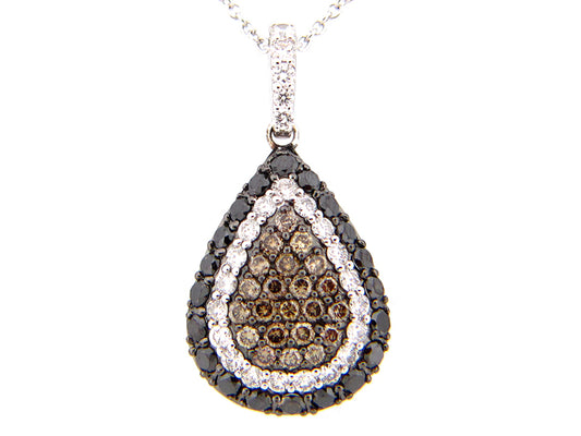 BLACK, BROWN & WHITE DIAMOND PENDANT, 14KW (R/N)
