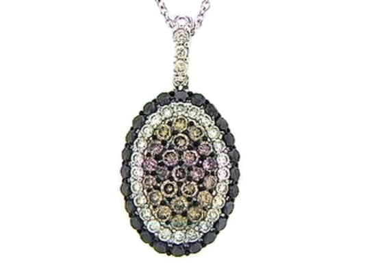 BLACK, BROWN & WHITE DIAMOND PENDANT, 14KW (R/N)
