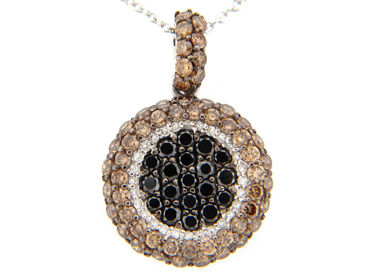 BLACK, BROWN & WHITE DIAMOND PENDANT, 14KW (R/N)