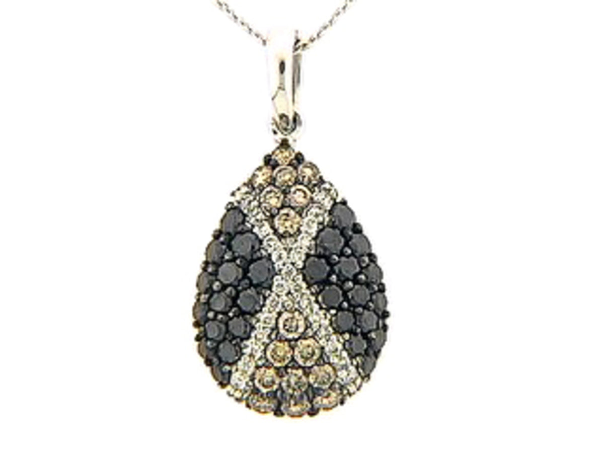 BLACK, BROWN & WHITE DIAMOND PENDANT, 14KW (R/N)