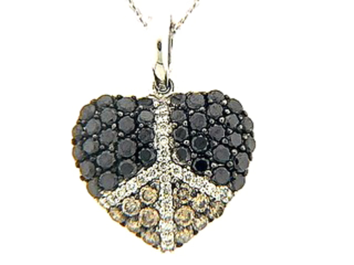 BLACK, BROWN & WHITE DIAMOND PENDANT, 14KW (R/N)