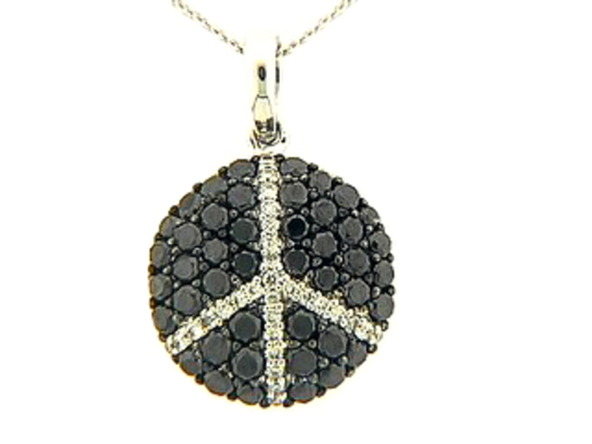 BLACK & WHITE DIAMOND PEACE PENDANT, 14KW (R)
