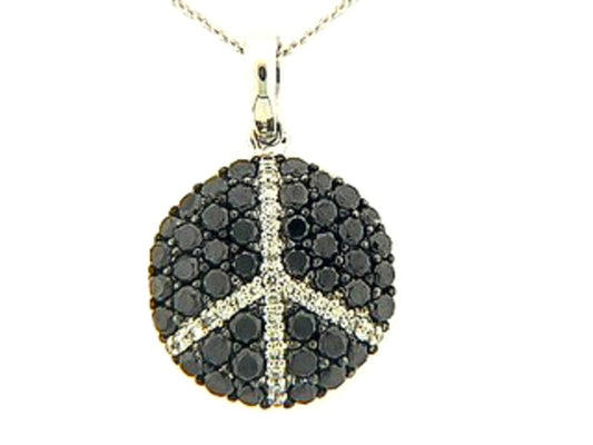 BLACK & WHITE DIAMOND PEACE PENDANT, 14KW (R)
