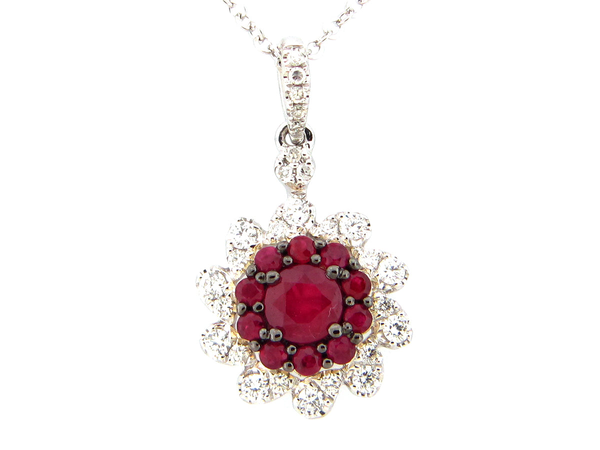 RUBY & DIAMOND HALO CLUSTER PENDANT