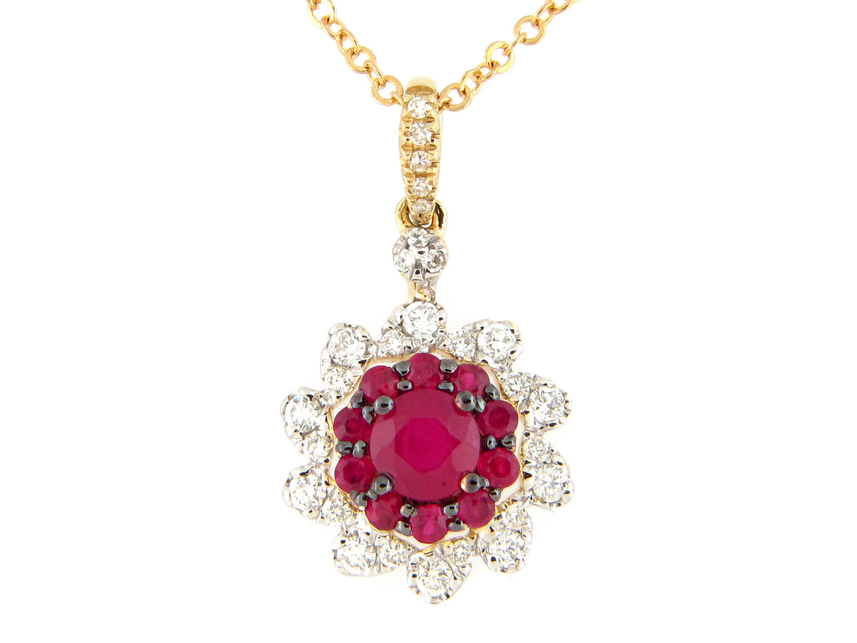 RUBY & DIAMOND HALO CLUSTER PENDANT